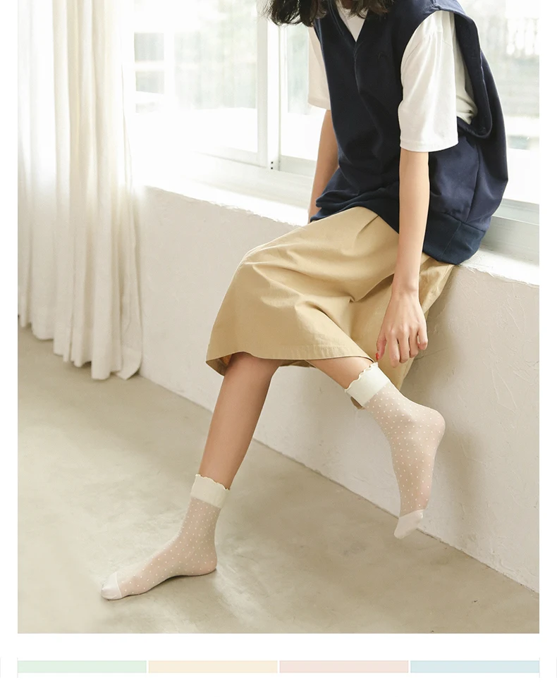 Caramella/женские носки, 1 пара 2019, весенние новые модные кружевные носки, однотонные женские мягкие милые длинные носки для женщин, тонкие