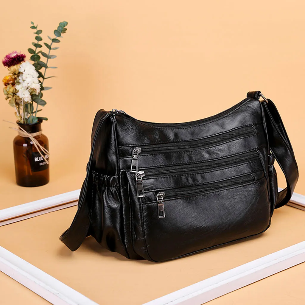 

Fashion Casual Summer Woman Single Shoulder Soft Leather Double Zipper Inclined Handbag Crossbody Bag For 2019