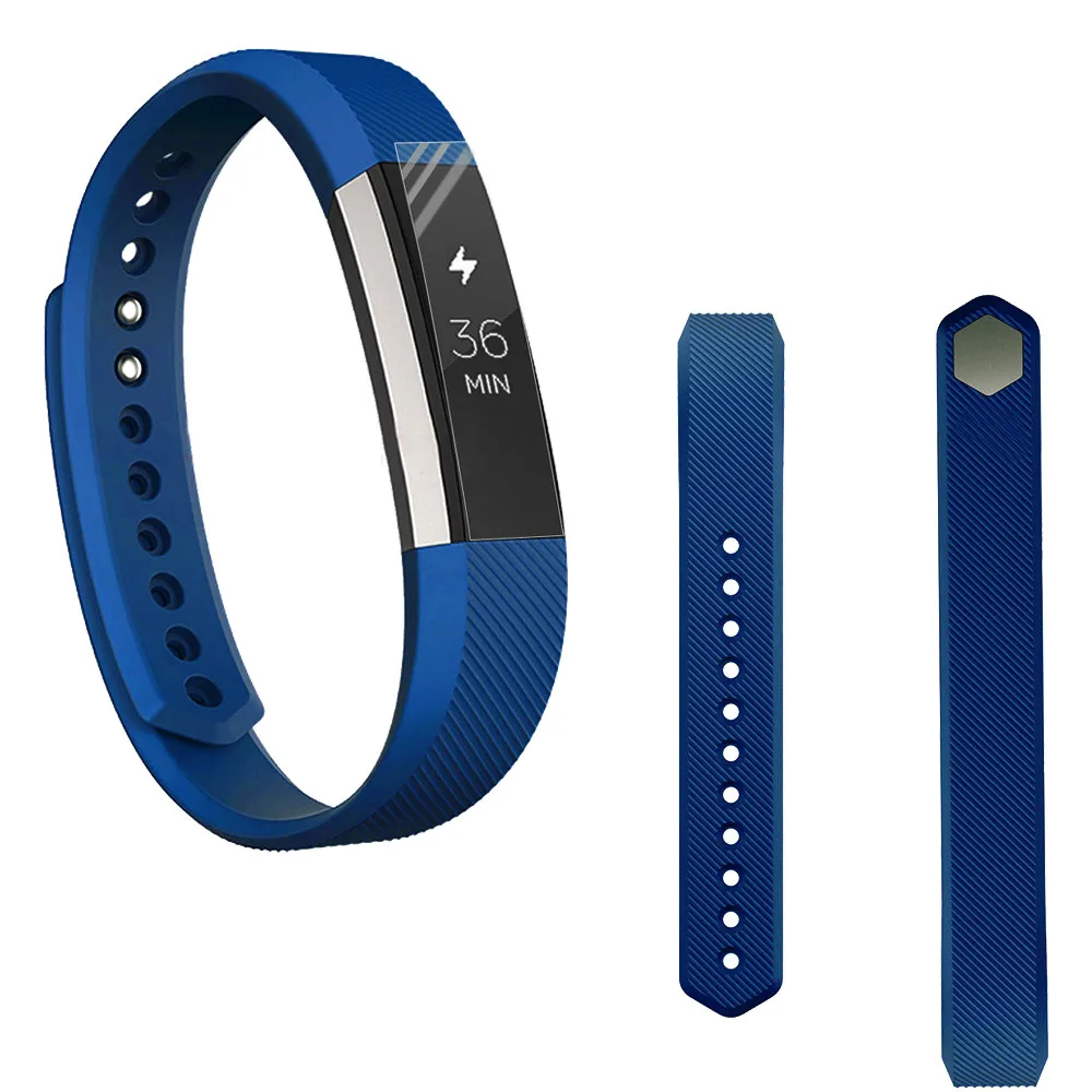 

Soft Sport Silicone Watch band Wrist strap Deployment buckle For Fitbit Alta Smart Watch + HD Protective Film