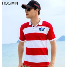 hoqixin Новое поступление Для мужчин рубашки поло Для мужчин с полосатой Повседневное рубашки досуг короткий рукав топы из хлопка плюс Размеры 025