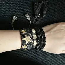 SHINUSBOHO черный панк бисером браслеты MIYUKI ювелирные изделия для мужчин браслет золотой шарм в форме сердца браслеты дружбы для женщин подарок