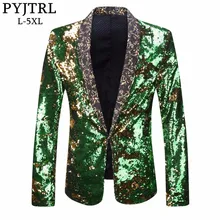 PYJTRL для мужчин размера плюс двойной цвет зеленый синий Серебряный Золотой Красный Черный блёстки певица Блейзер костюм Выпускной свадебный костюм пиджак наряд