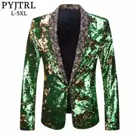 PYJTRL Men Plus Size Double-Color Green Blue Silver Gold Red Black Sequins Blazer Singer Costume Prom Wedding Suit Jacket Outfit