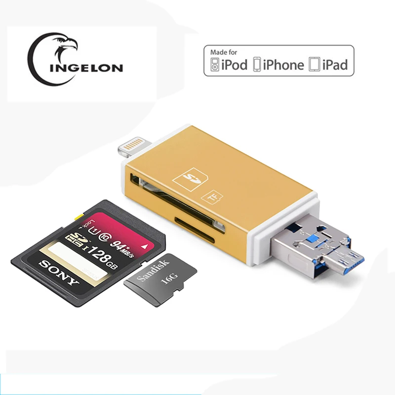 

Ingelon micro sd gold Memory Card Reader usb Microsd Computer Accessories TF Adaptateur otg adapter for iphone 6 5 ipad ipod Mac