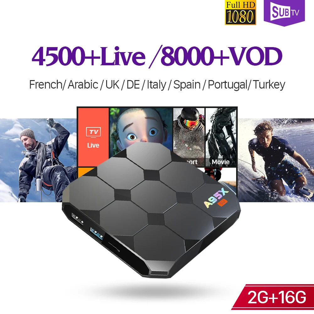 

IPTV Full HD Live Subscription SUBTV 1 Year A95X R2 Android 7.1.2 S905W 2G RAM+16G ROM Android IPTV Italy France Arabic Turkish