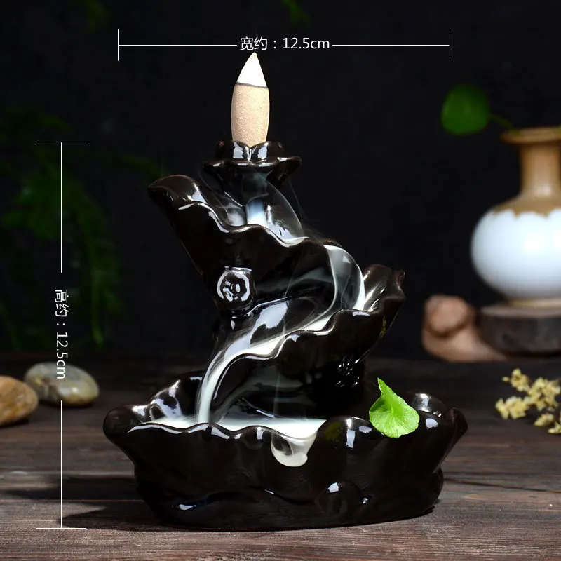 Fall into Place Backflow Incense Burner Black Tea Pets Cone Censer Good