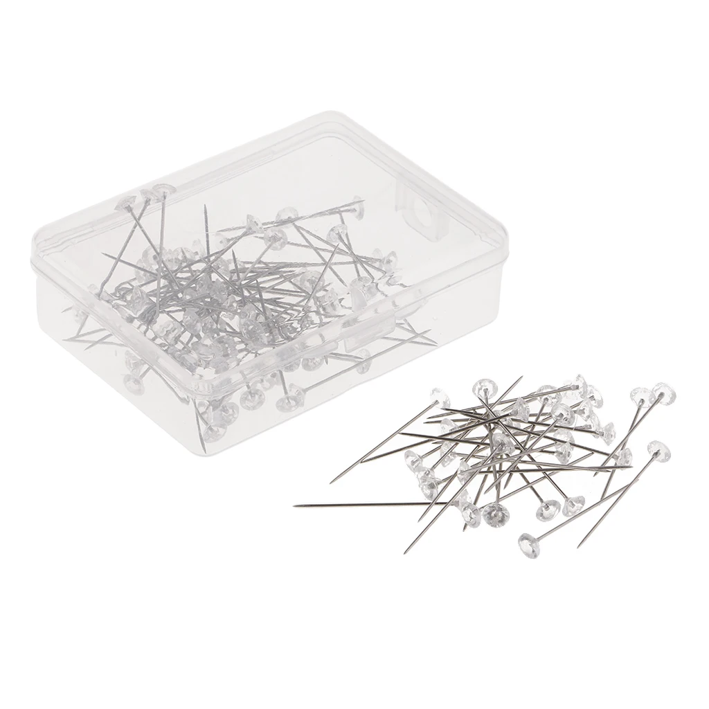 100pcs Diamante Head Sewing Pins Stitching Needles Corsages Pins Wedding Boutonniere Flower Floral Bouquet Pins