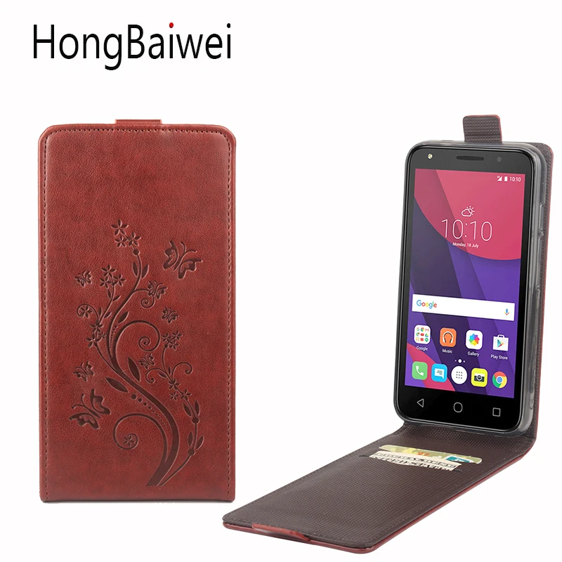 

HongBaiwei For Alcatel One Touch Pixi 4 5045X Case Leather Flower Pattern Vertical Flip Luxury Phone Case Cover