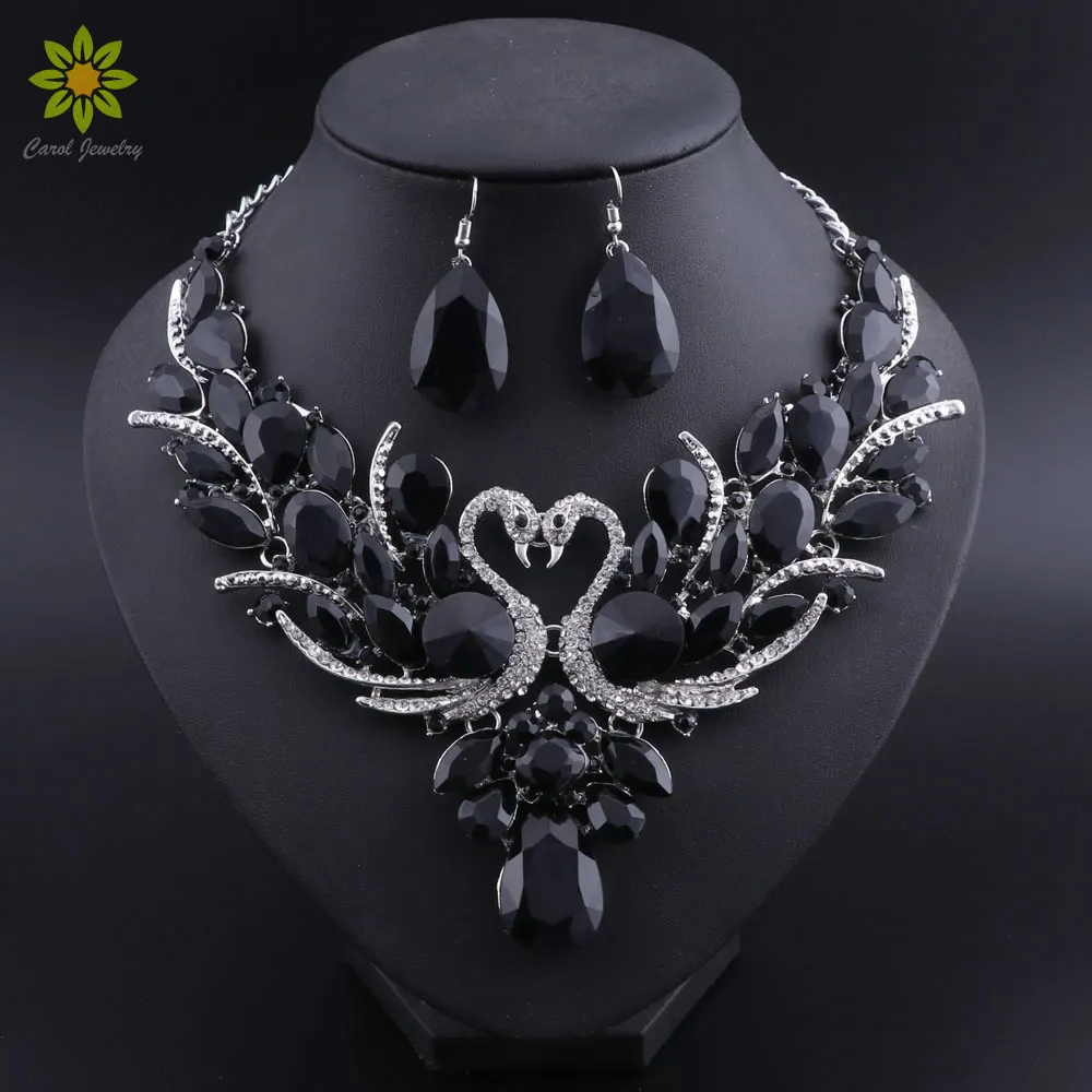 Bridal Jewelry Sets Silver Color Black 