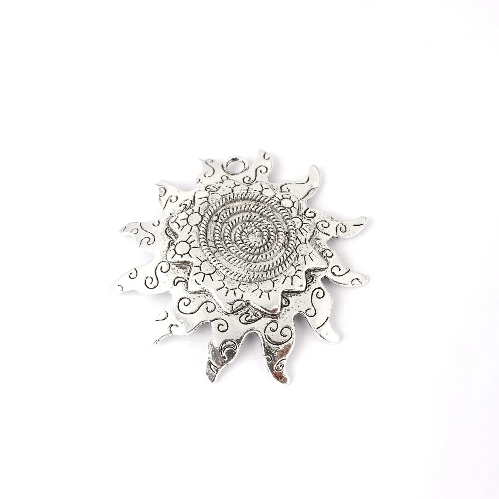 

5pcs Antique Silver Sun Round Flower Gear Charms Carve Spiral Swirl Pendants For DIY Jewelry Making Fittings 67mm