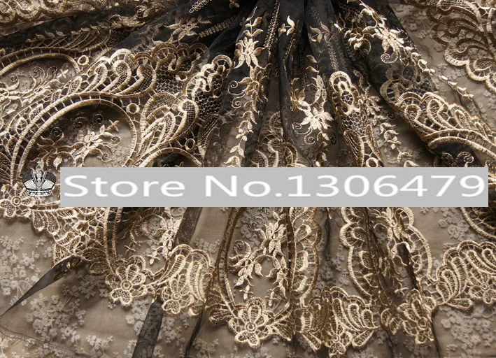Модная кружевная ткань/ширина 120 см золотая нить вышивка кружевная ткань/Высококачественная Женская ткань/DIY Сетка кружева RS38