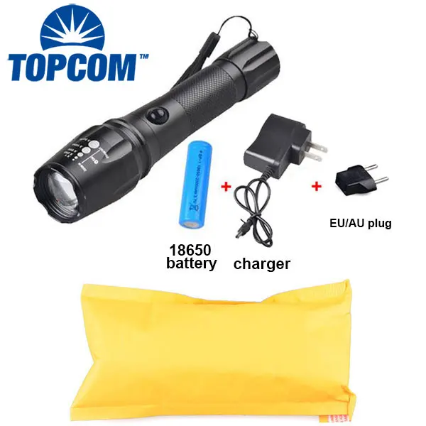 

[Free ship]New Zoom 3800 lumen Rechargeable powerful flashlight XML T6 led tactical flashlight torch 18650 battery included