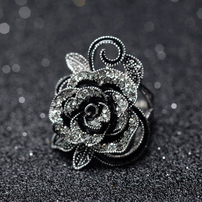 AAA quality black rutilated flower ringbohemian ringstacklable engagement ring unique design ring blue sapphire ring