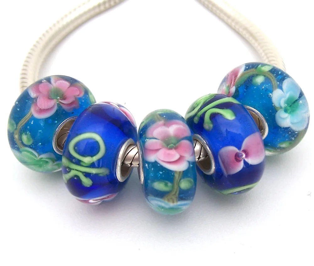 

SBJWG615 5PCS 100% S925 Sterling Silver Beads Murano Glass beads Fit European Charms Bracelet charms diy jewelry Lamp work
