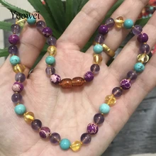 Yoowei Детские янтарные Цепочки и ожерелья для подарка для взрослых аметист бирюзовый натуральный Ювелирные изделия с драгоценными камнями Балтийский Янтарь Цепочки и ожерелья браслет