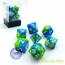 Bescon Gemini многогранные кости набор аквамарин, двухцветный высекательный пресс машины для ролевой игры в кости Набор из 7 d4 d6 d8 d10 d12 d20 d% коробка в форме лего-блока пакет