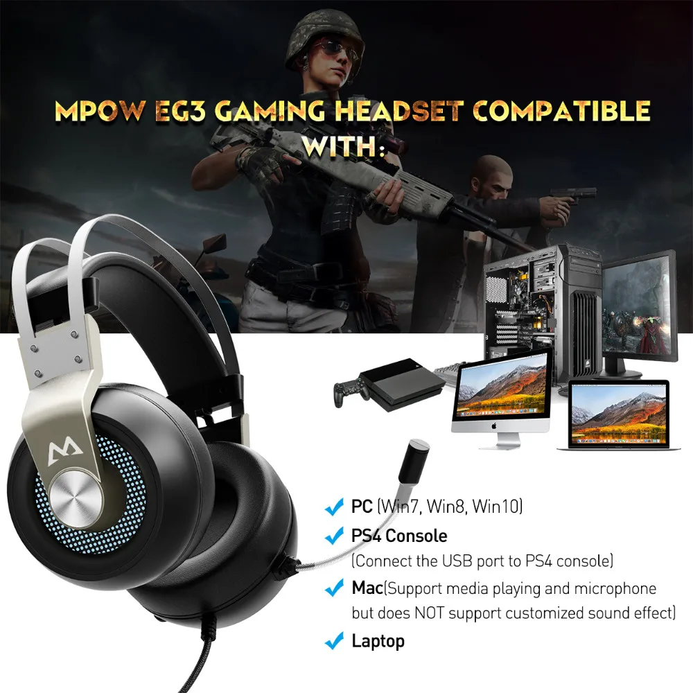 Проводные Игровые наушники Mpow EG3 кабель 2 м/7 фута микрофон 360 градусов игровая