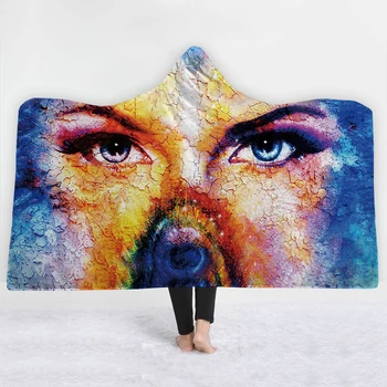 

Face Blanket keep Warm soft comfortable blanket with hat twin full size Oil painting style for women fashion Design blanket