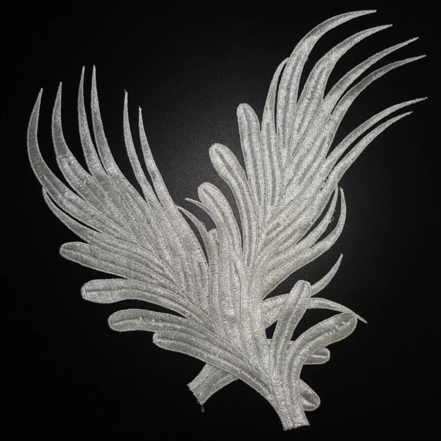 2pcs new ivory Wings lace trim patch appliques Embroidery feather wings