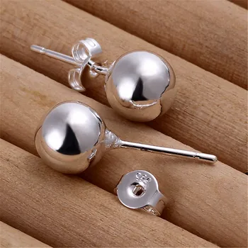 Wholesale Silver Plated Earrings For Women 925 Jewelry Silver Earring 8mm Beaded Bead Stud Earrings Brinco Gift