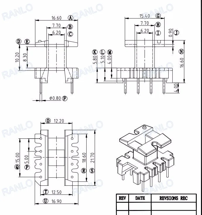 Series 4 ERL-28H-1-12 Transformer Bobbin & 2 Ferrite Cores 1 Sec 12 Pin OM0322G 