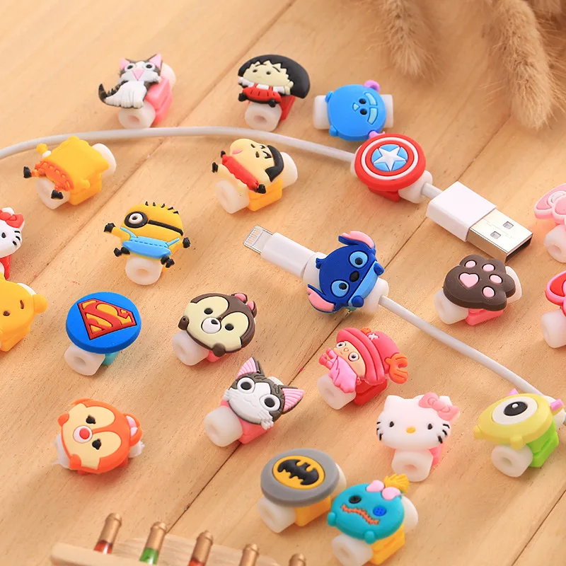 10pcs lot Cartoon font b Cable b font Protector Cover Data Line Cord Protection Silicone Cartoon