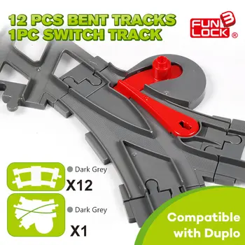 

Funlock Duplo 13pcs Toys Blocks Train Track in Curve and Crossover Railway Switch Assembling Parts Educational Toys