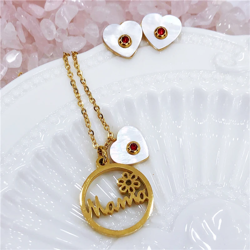 

Stainless steel jewelry heart-shaped shell ear nail pendant mother loves pendant jewelry simple necklace mother's Day gift