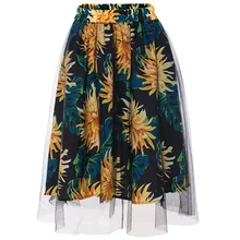 Плиссированные юбки женские богемный цветочный принт сетчатая летняя юбка офисная Дамская мода Высокая талия короткая юбка черный белый