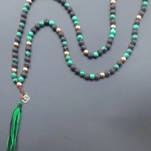108 Мала ожерелье натуральный камень с кисточкой Ом длинное ожерелье Йога Бохо ювелирные изделия для женщин ювелирные изделия 8 мм бусины