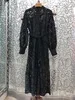 Винтажное платье в стиле ретро, лето-осень, вечерние платья для женщин, по всей поверхности, изысканная вышивка бисером на поясе, длинное платье для мероприятий - Цвет: black