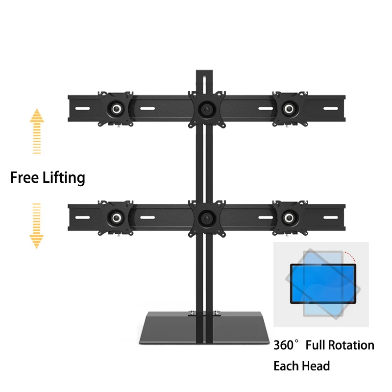 360 Degree Full Motion 6 Screen Monitor Holder Desktop Stand Sliding 13