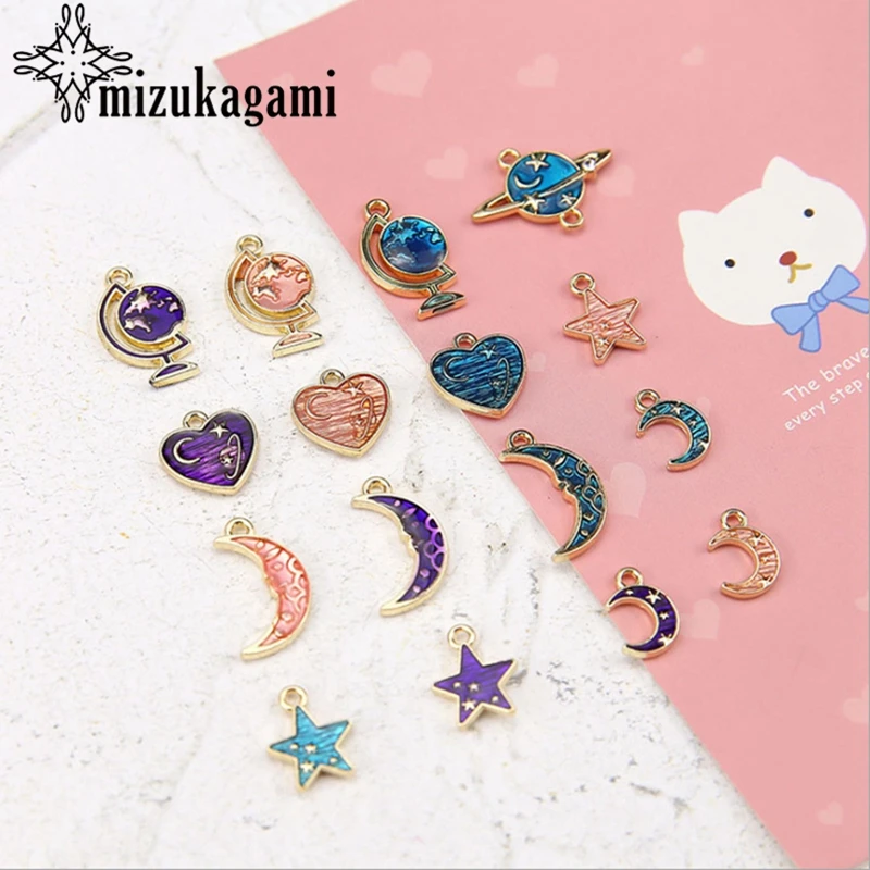 

Zinc Alloy Enamel Charms Drop Oil Stars Moon Heart Charms 10pcs/lot For DIY Fashion Jewelry Making Accessories