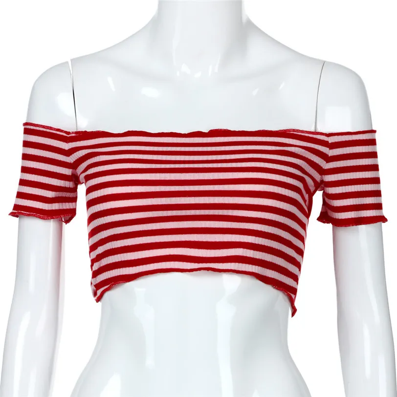 Off Shoulder Crop Top Female Tank Stripe Vest Women's Tops Vest Base Shirt Cropped Women's Blouse Sleeveless Wholesale noJE21 (5)