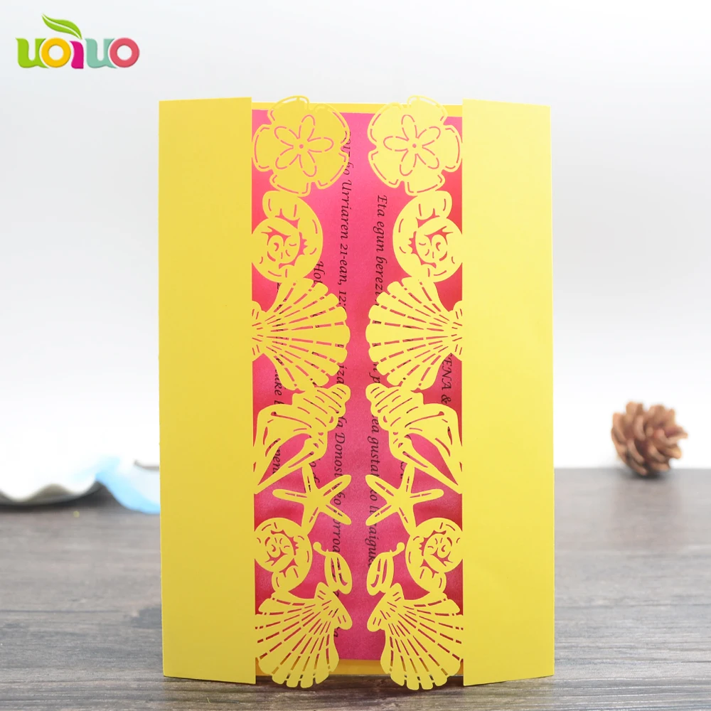 10pcs Beach Wedding Invitations Shell and Sea Star Cards Laser Cut Paper