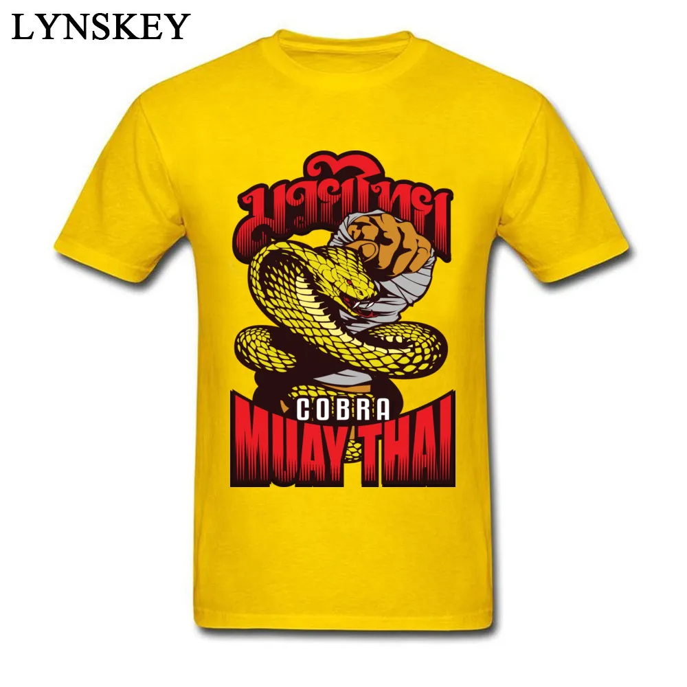 Printed On Men Casual T Shirts Discount Summer Short Sleeve O Neck Cotton Tops Shirts Slim Fit Clothing Shirt Top Quality cobra muay thai thailand martial art yellow
