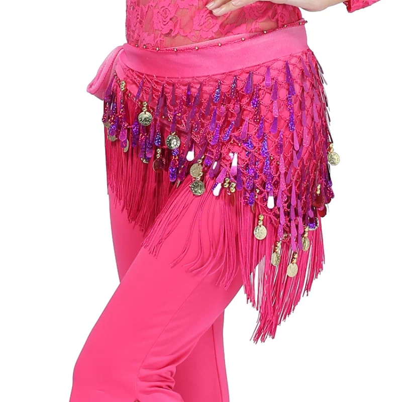 Belly Sexy Vestidos Solid Large Size Rhinestone Pink Dance Hip Skirt Scarf Wrap Waist Belt Three Layers Gold Coins Sequins | Тематическая