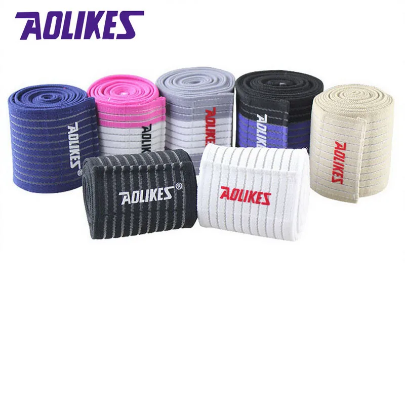 AOLIKES 2 Pcs 90*7.5cm Elastic Bandage Tape Sport Knee Support Strap Shin Guard Compression Protector For Ankle Leg Wrist Wrap