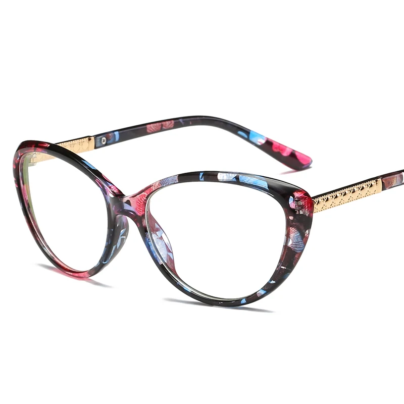 Оправа для очков в стиле кошачьи глаза прозрачные линзы женские Брендовые очки оптические оправы близорукость nerd черная красная оправа для очков - Цвет оправы: floral