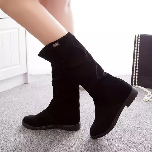 Fashion New Autumn Mid-Calf Women Boots Black Red Blue Thick Heels Half Boots Winter Female Diamante Long 446
