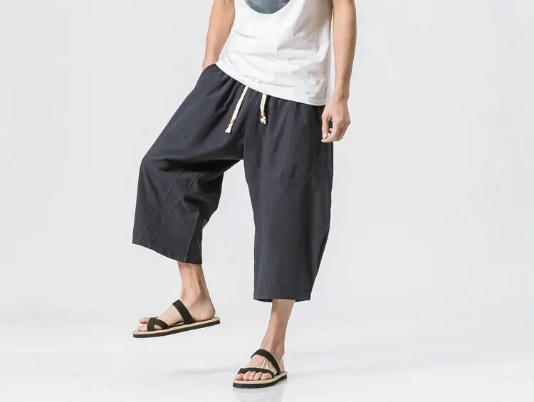 2022 Man Cotton Linen Wild Leg Pants Casual Loose Calf-Length Pants Man Bloomers Summer Baggy Male Traditional Pants Trousers linen harem pants