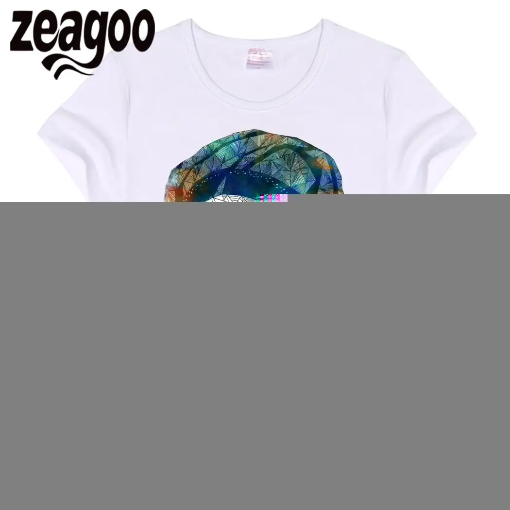 Zeagoo белый Повседневное одноцветное Plain Crew Neck Slim Fit мягкий короткий рукав Футболка Для женщин художественная роспись