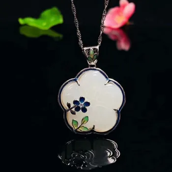 

Silver inlay and field jade clover pendant h7#