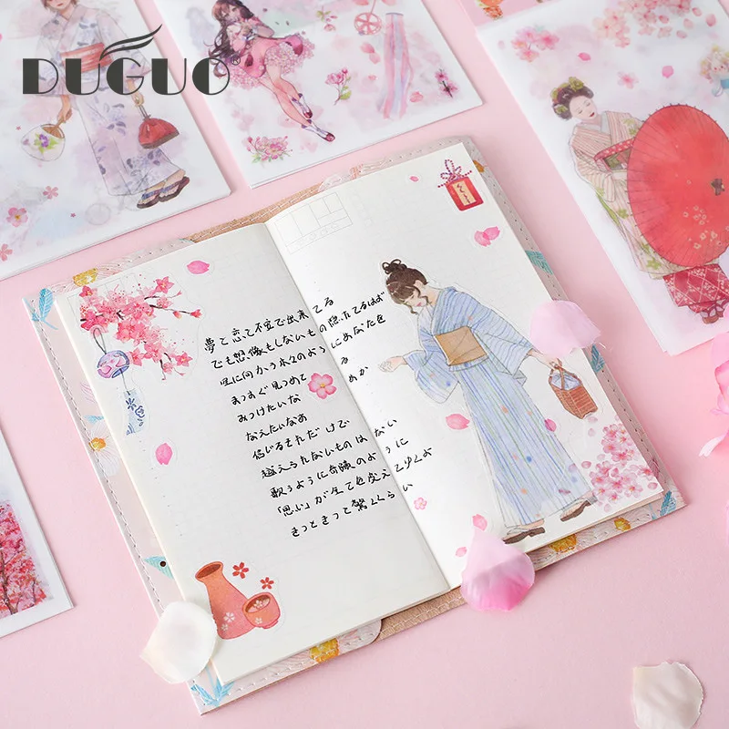 Duguo Lucu Alat Tulis Musim Bunga Sakura Buku Tangan Stiker Stiker