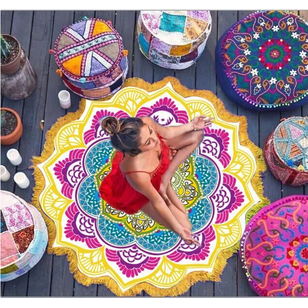 

2017 New Round Tassel Mandala Indian Hippie Boho Tapestry Beach Picnic Blanket Throw Yogo Mat Home Decor Pray Carpets Rug