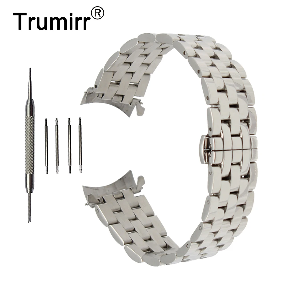 Acheter 18mm 20mm 22mm 24mm Montre En Acier Inoxydable Band Curved End sangle + Outil pour Orient Bracelet Papillon Boucle Poignet Ceinture Bracelet