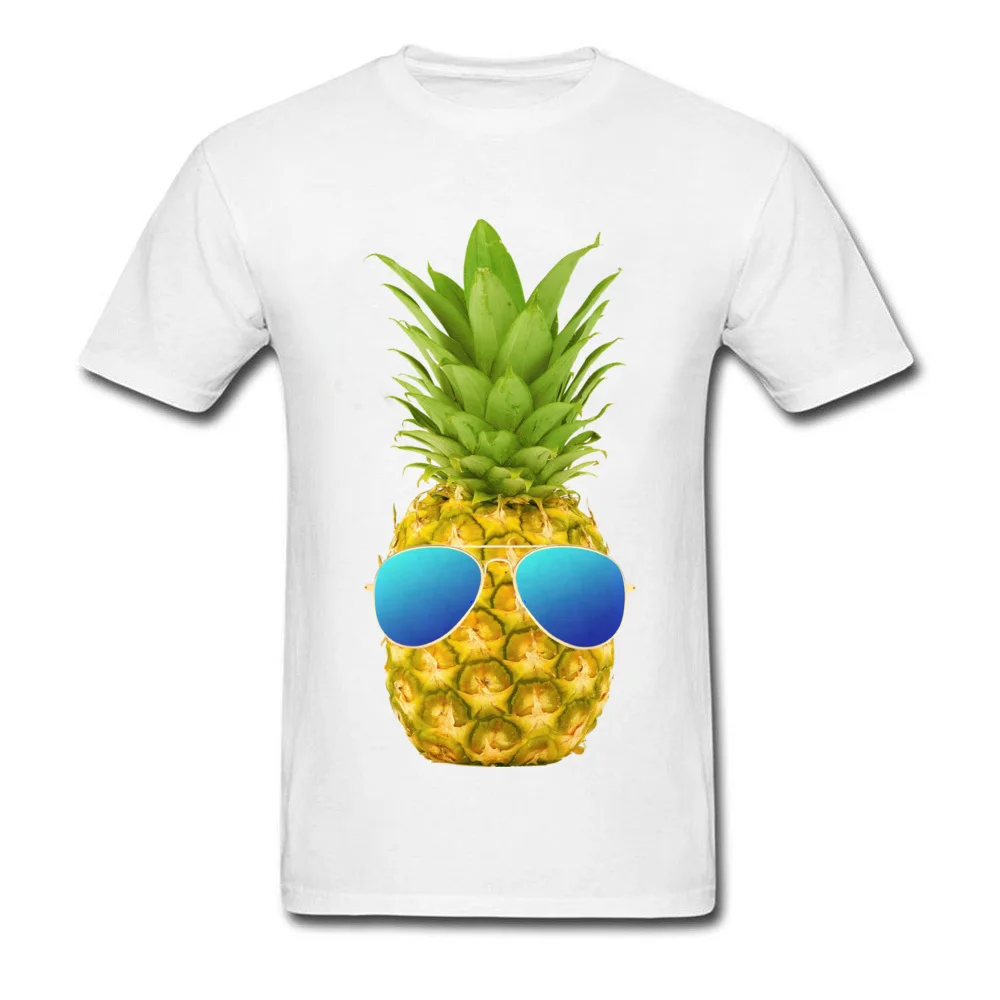 Cool Pineapple Men's 2018 Fashion Funny Tops Shirts Round Neck NEW YEAR DAY Cotton T Shirt Custom Short Sleeve T Shirts Cool Pineapple white