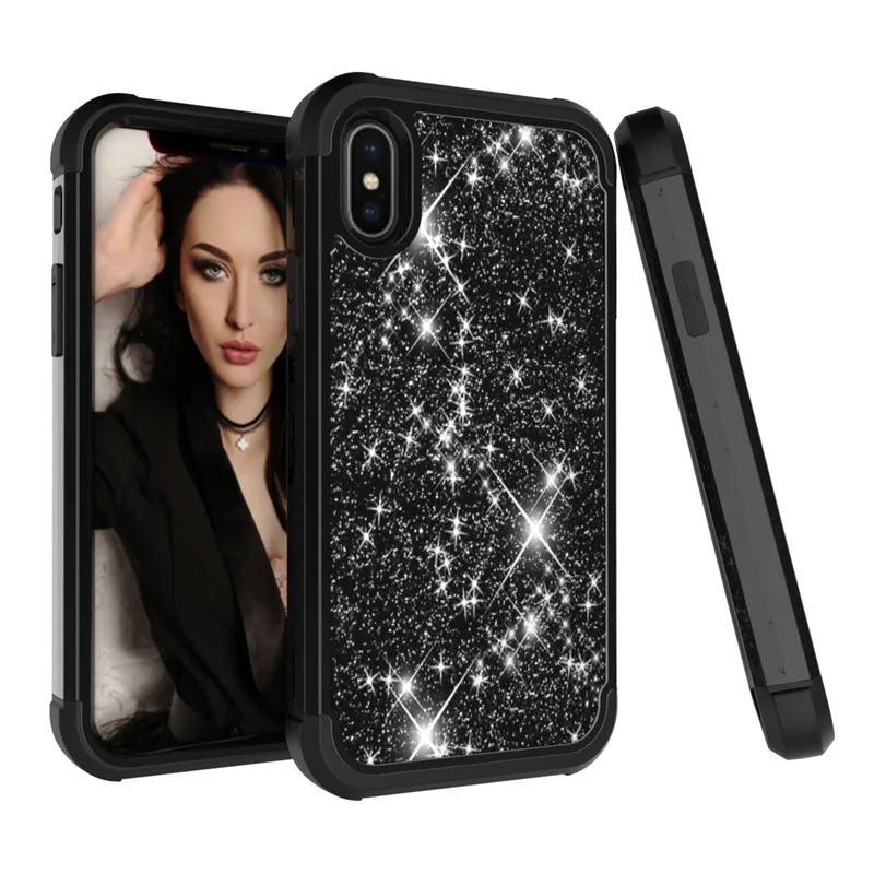 Для iPhone X Роскошные Стразы с блестками блестящий чехол со светящимся напылением