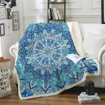 

Bohemian Blanket for Beds Floral Paisley Thin Quilt Sky Blue Mandala Bedspread 130x150cm Fleece Throw Blanket