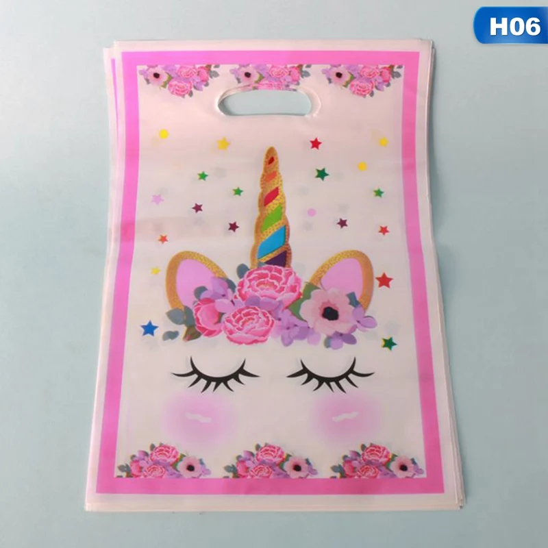 

10pcs/set Unicorn Pink Theme Party Gift Bag Party Decoration Plastic Candy Bag For Kids Festival Party Supplies